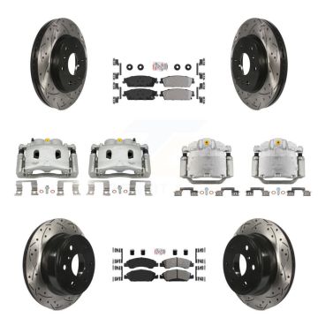 Front Rear Brake Caliper Drill Slot Rotor Semi-Metallic Pad Kit (10Pc) For Chevrolet GMC KCD-100826N