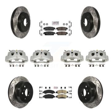 Front Rear Disc Brake Coated Caliper Drill Slotted Rotors Ameribrakes Pad Kit (10Pc) For KCD-100829N