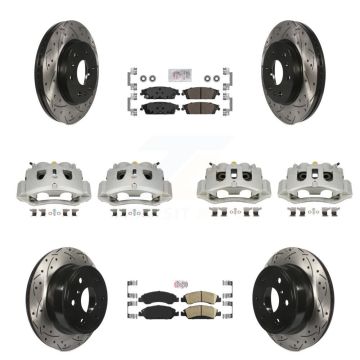 Front Rear Disc Brake Coated Caliper Drill Slotted Rotors Ameribrakes Pad Kit (10Pc) For KCD-100832N