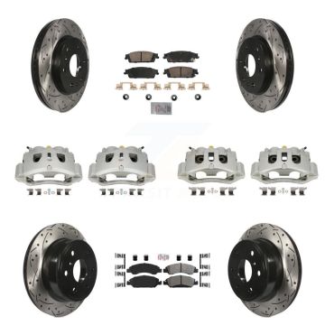 Front Rear Disc Brake Coated Caliper Drill Slotted Rotors Ameribrakes Pad Kit (10Pc) For KCD-100834N