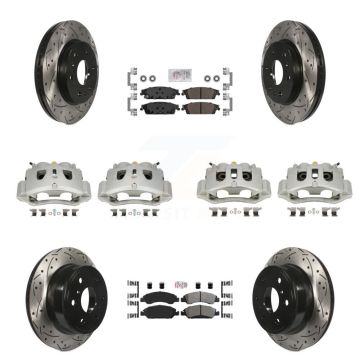 Front Rear Disc Brake Coated Caliper Drilled Slot Rotor Semi-Metallic Pad Kit (10Pc) For KCD-100835N