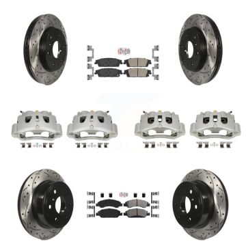 Front Rear Disc Brake Coated Caliper Drill Slotted Rotors Ameribrakes Pad Kit (10Pc) For KCD-100836N