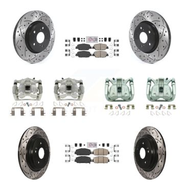 Front Rear Brake Coated Caliper Drilled Slot Rotor Ceramic Pad Kit (10Pc) For Honda CR-V KCD-100862N