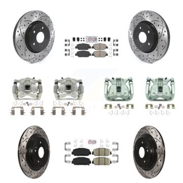 Front Rear Brake Coated Caliper Drilled Slot Rotor Ceramic Pad Kit (10Pc) For Honda CR-V KCD-100864N