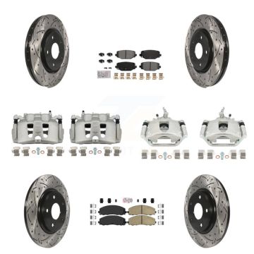 Front Rear Brake Caliper Drilled Slot Rotor Ameribrakes Pad Kit (10Pc) For Dodge Journey KCD-100865N