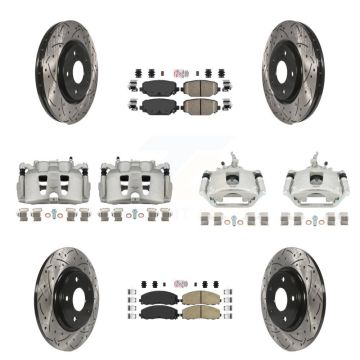 Front Rear Brake Caliper Drill Slot Rotor Ceramic Pad Kit (10Pc) For 14-20 Dodge Journey KCD-100866N
