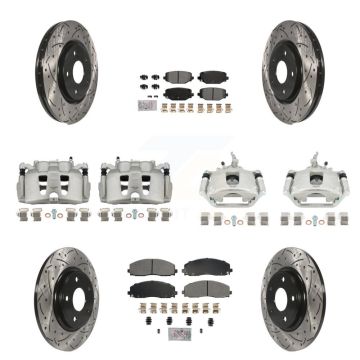Front Rear Brake Caliper Drill Slot Rotor Semi-Metallic Pad Kit (10Pc) For Dodge Journey KCD-100871N