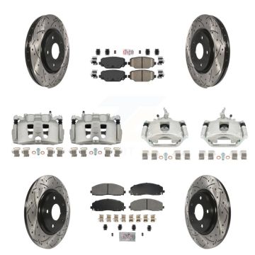 Front Rear Brake Caliper Drilled Slot Rotor Ameribrakes Pad Kit (10Pc) For Dodge Journey KCD-100872N