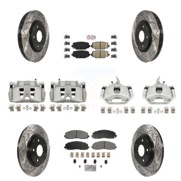 Front Rear Brake Caliper Drilled Slot Rotor Ameribrakes Pad Kit (10Pc) For Dodge Journey KCD-100873N