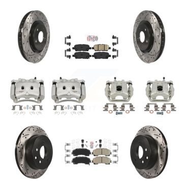 Front Rear Brake Coated Caliper Drill Slot Rotor Ceramic Pad Kit (10Pc) For Nissan Rogue KCD-100874N