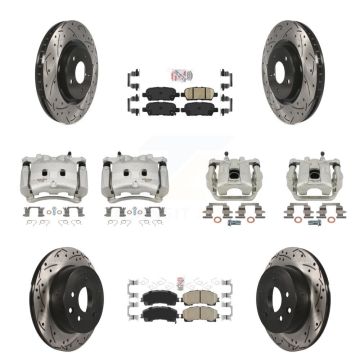 Front Rear Brake Coated Caliper Drill Slot Rotor Ceramic Pad Kit (10Pc) For Nissan Rogue KCD-100876N