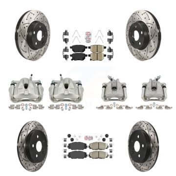 Front Rear Brake Caliper Drill Slot Rotor Ceramic Pad Kit (10Pc) For Toyota Corolla Vibe KCD-100898N