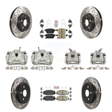 Front Rear Brake Caliper Drill Slot Rotor Ceramic Pad Kit (10Pc) For Toyota Corolla Vibe KCD-100900N