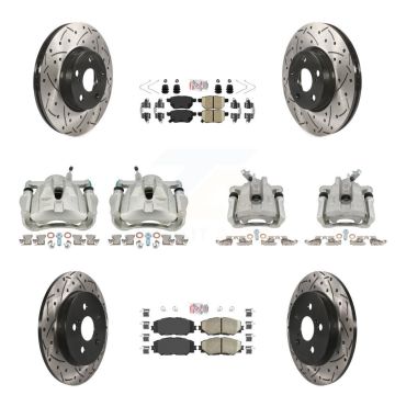 Front Rear Brake Caliper Drill Slot Rotor Ceramic Pad Kit (10Pc) For Toyota Corolla Vibe KCD-100901N