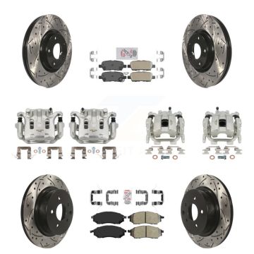 Front Rear Brake Caliper Drilled Slot Rotor Ameribrakes Pad Kit (10Pc) For INFINITI EX35 KCD-100908N