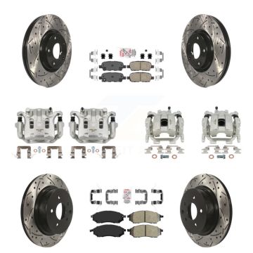 Front Rear Brake Caliper Drilled Slot Rotor Ameribrakes Pad Kit (10Pc) For INFINITI EX35 KCD-100916N