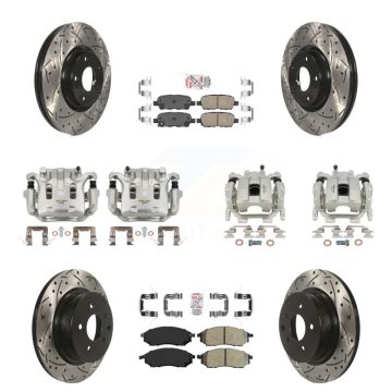 Front Rear Brake Caliper Drilled Slot Rotor Ameribrakes Pad Kit (10Pc) For INFINITI EX35 KCD-100917N