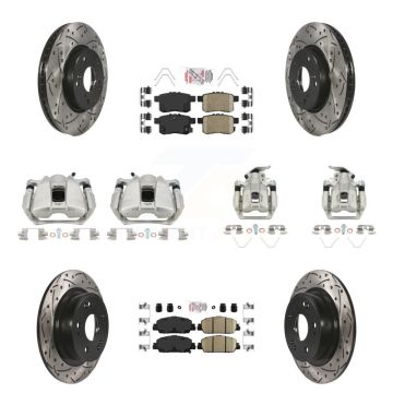 Front Rear Brake Coated Caliper Drill Slot Rotor Ceramic Pad Kit (10Pc) For Honda Accord KCD-100926N