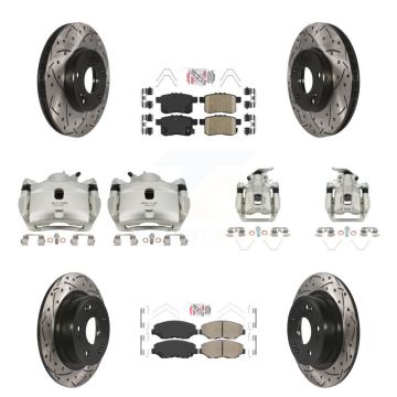 Front Rear Brake Coated Caliper Drill Slot Rotor Ceramic Pad Kit (10Pc) For Honda Accord KCD-100928N