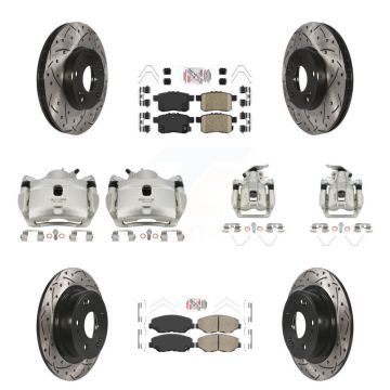 Front Rear Brake Coated Caliper Drill Slot Rotor Ceramic Pad Kit (10Pc) For Honda Accord KCD-100929N