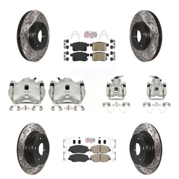 Front Rear Brake Coated Caliper Drill Slot Rotor Ceramic Pad Kit (10Pc) For Honda Accord KCD-100930N