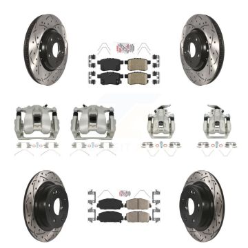 Front Rear Brake Coated Caliper Drill Slot Rotor Ceramic Pad Kit (10Pc) For Honda Accord KCD-100934N