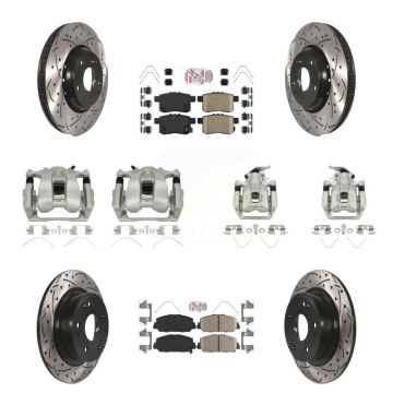 Front Rear Brake Coated Caliper Drill Slot Rotor Ceramic Pad Kit (10Pc) For Honda Accord KCD-100935N