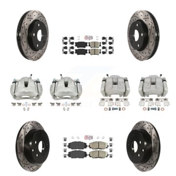 Front Rear Brake Coat Caliper Drill Slot Rotor Ceramic Pad Kit (10Pc) For Toyota RAV4 LE KCD-100941N