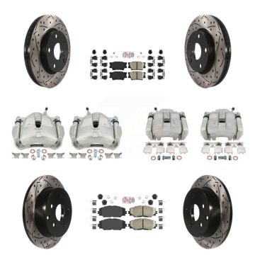 Front Rear Brake Coat Caliper Drill Slot Rotor Ceramic Pad Kit (10Pc) For Toyota RAV4 LE KCD-100942N