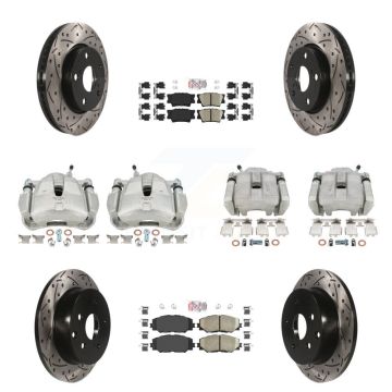 Front Rear Brake Coat Caliper Drill Slot Rotor Ceramic Pad Kit (10Pc) For Toyota RAV4 LE KCD-100953N