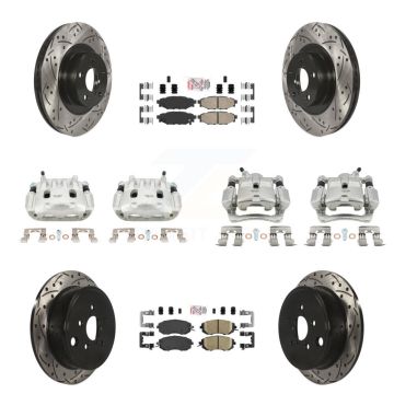 Front Rear Brake Coat Caliper Drill Slot Rotor Ceramic Pad Kit (10Pc) For Subaru Impreza KCD-100980N