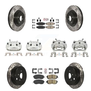 Front Rear Brake Coat Caliper Drill Slot Rotor Ceramic Pad Kit (10Pc) For Subaru Impreza KCD-100982N