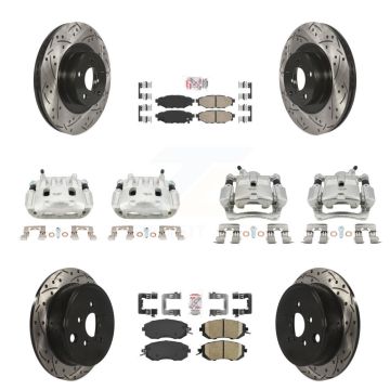 Front Rear Brake Coat Caliper Drill Slot Rotor Ceramic Pad Kit (10Pc) For Subaru Impreza KCD-100983N