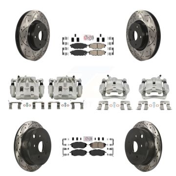Front Rear Brake Coated Caliper Drilled Slot Rotor Ceramic Pad Kit (10Pc) For Subaru WRX KCD-100984N
