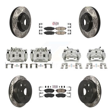 Front Rear Brake Coated Caliper Drilled Slot Rotor Ceramic Pad Kit (10Pc) For Subaru WRX KCD-100985N