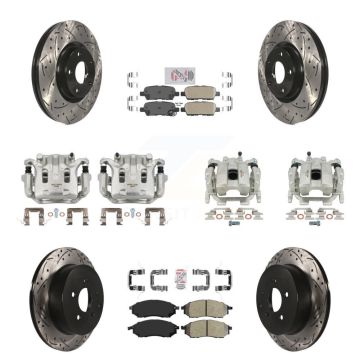Front Rear Brake Caliper Drilled Slot Rotor Ameribrakes Pad Kit (10Pc) For Nissan Murano KCD-100998N