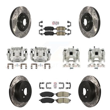 Front Rear Brake Caliper Drilled Slot Rotor Ameribrakes Pad Kit (10Pc) For Nissan Murano KCD-101005N