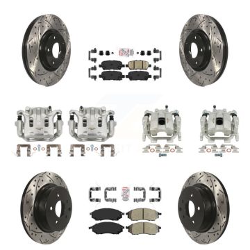 Front Rear Brake Caliper Drilled Slot Rotor Ameribrakes Pad Kit (10Pc) For INFINITI QX50 KCD-101008N