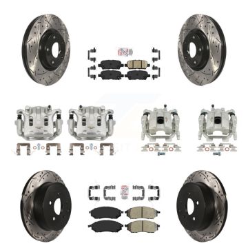 Front Rear Brake Caliper Drilled Slot Rotor Ameribrakes Pad Kit (10Pc) For INFINITI QX70 KCD-101013N