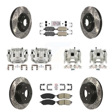 Front Rear Brake Caliper Drill Slotted Rotor Ameribrakes Pad Kit (10Pc) For INFINITI G37 KCD-101016N