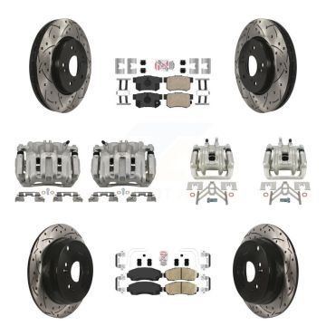 Front Rear Brake Coated Caliper Drill Slotted Rotor Ceramic Pad Kit (10Pc) For Acura RDX KCD-101022N