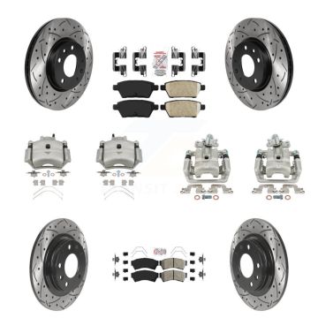 Front Rear Brake Caliper Drilled Slot Rotor Ameribrakes Pad Kit (10Pc) For Ford Fusion 6 KCD-101027N