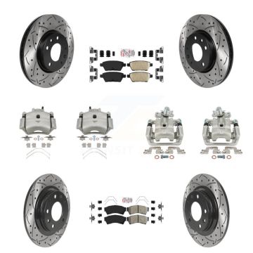 Front Rear Brake Caliper Drilled Slot Rotor Ameribrakes Pad Kit (10Pc) For Ford Fusion 6 KCD-101028N