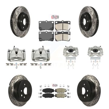 Front Rear Brake Caliper Drill Slotted Rotors Ameribrakes Pad Kit (10Pc) For Lexus IS250 KCD-101030N