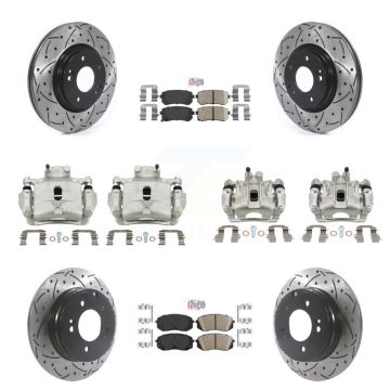 Front Rear Brake Coat Caliper Drill Slot Rotor Ceramic Pad Kit (10Pc) For Hyundai Sonata KCD-101032N