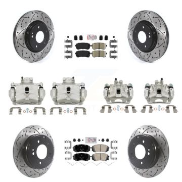Front Rear Brake Coat Caliper Drill Slot Rotor Ceramic Pad Kit (10Pc) For Hyundai Sonata KCD-101033N