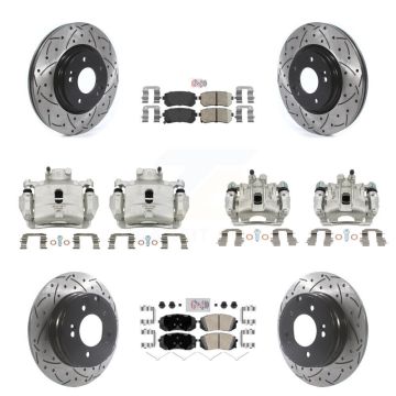 Front Rear Brake Coat Caliper Drill Slot Rotor Ceramic Pad Kit (10Pc) For Hyundai Sonata KCD-101034N