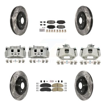 Front Rear Disc Brake Coated Caliper Drill Slotted Rotors Ameribrakes Pad Kit (10Pc) For KCD-101035N