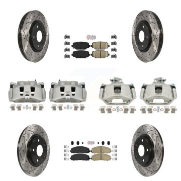 Front Rear Brake Caliper Drill Slot Rotor Ceramic Pad Kit (10Pc) For Dodge Grand Caravan KCD-101037N