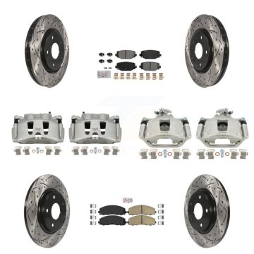 Front Rear Disc Brake Coated Caliper Drill Slotted Rotors Ameribrakes Pad Kit (10Pc) For KCD-101038N